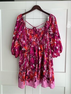 Anthropologie dress Floral Smocked Peasant mini women’s size XL